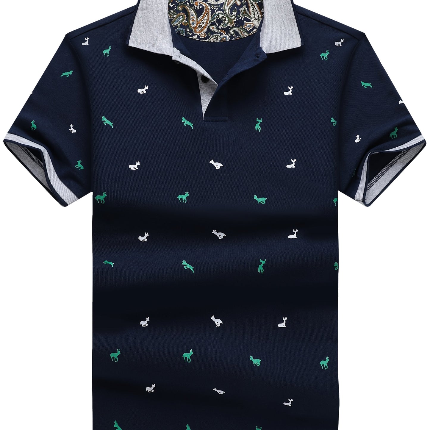 Herren Poloshirt mit Animal-Print und Kontrastkragen – Stilvolles Freizeit- und Alltagsoutfit