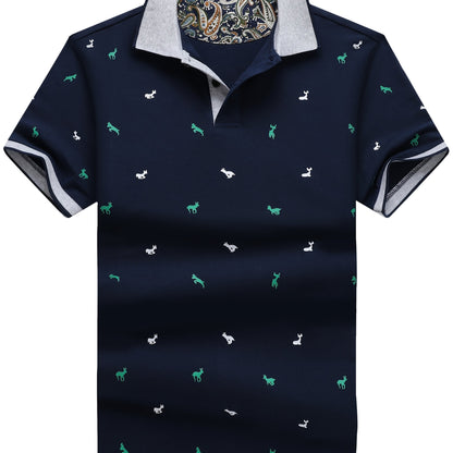 Herren Poloshirt mit Animal-Print und Kontrastkragen – Stilvolles Freizeit- und Alltagsoutfit