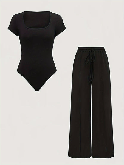 Damen Freizeit-Jumpsuit mit weitem Bein und Square-Neck Body – Stilvoller Einteiler für Alltag & Lounge