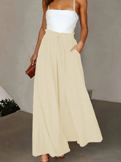Damen Elegante Weite High-Waist Palazzo Hose mit Kordelzug und Taschen – Perfekt für Freizeit und Büro
