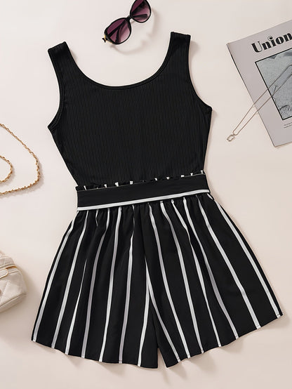 Damen Eleganter Jumpsuit mit Streifen und Schleife – Perfekt für Frühling und Sommer