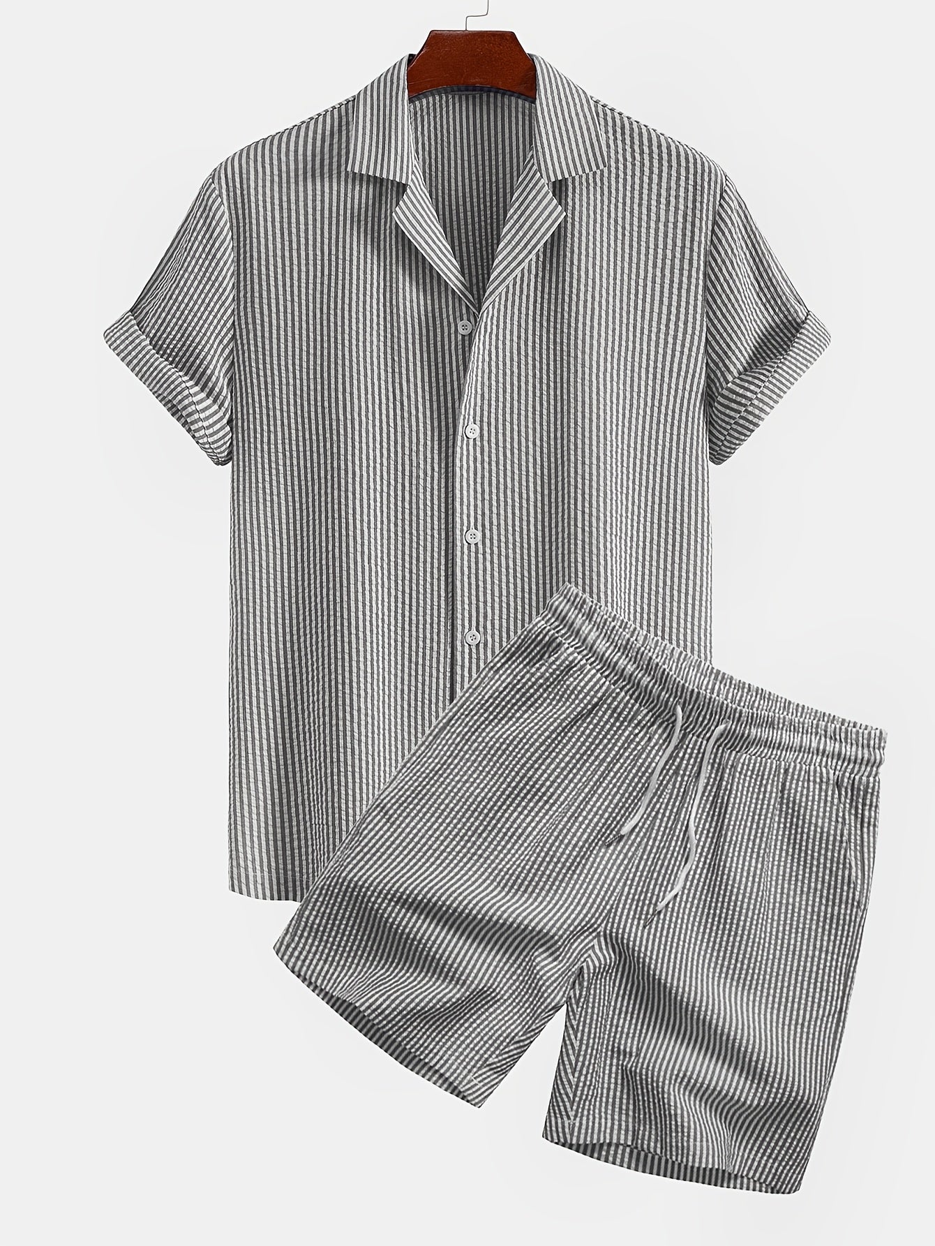 Herren Set Kurzarmhemd und Shorts mit Streifen – Stilvolles Freizeit-Outfit für Strand und Sommer