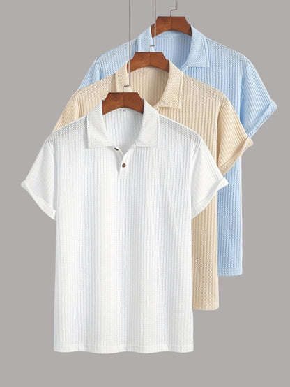 Herren Poloshirt Set Kurzarm – Klassischer Stil mit Modernem Strukturmuster, Vielseitig für Büro & Freizeit