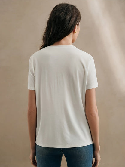 Damen T-Shirt mit Zitronenstickerei – Verspieltes Casual Shirt mit echter Stickerei