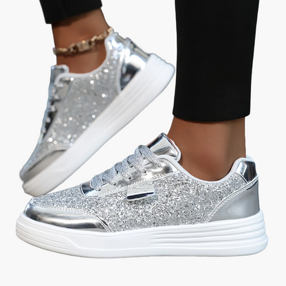 Damen Glitzer Sneaker für Alltag und Party – Modische Freizeitschuhe mit Plateau und Glanz-Effekt
