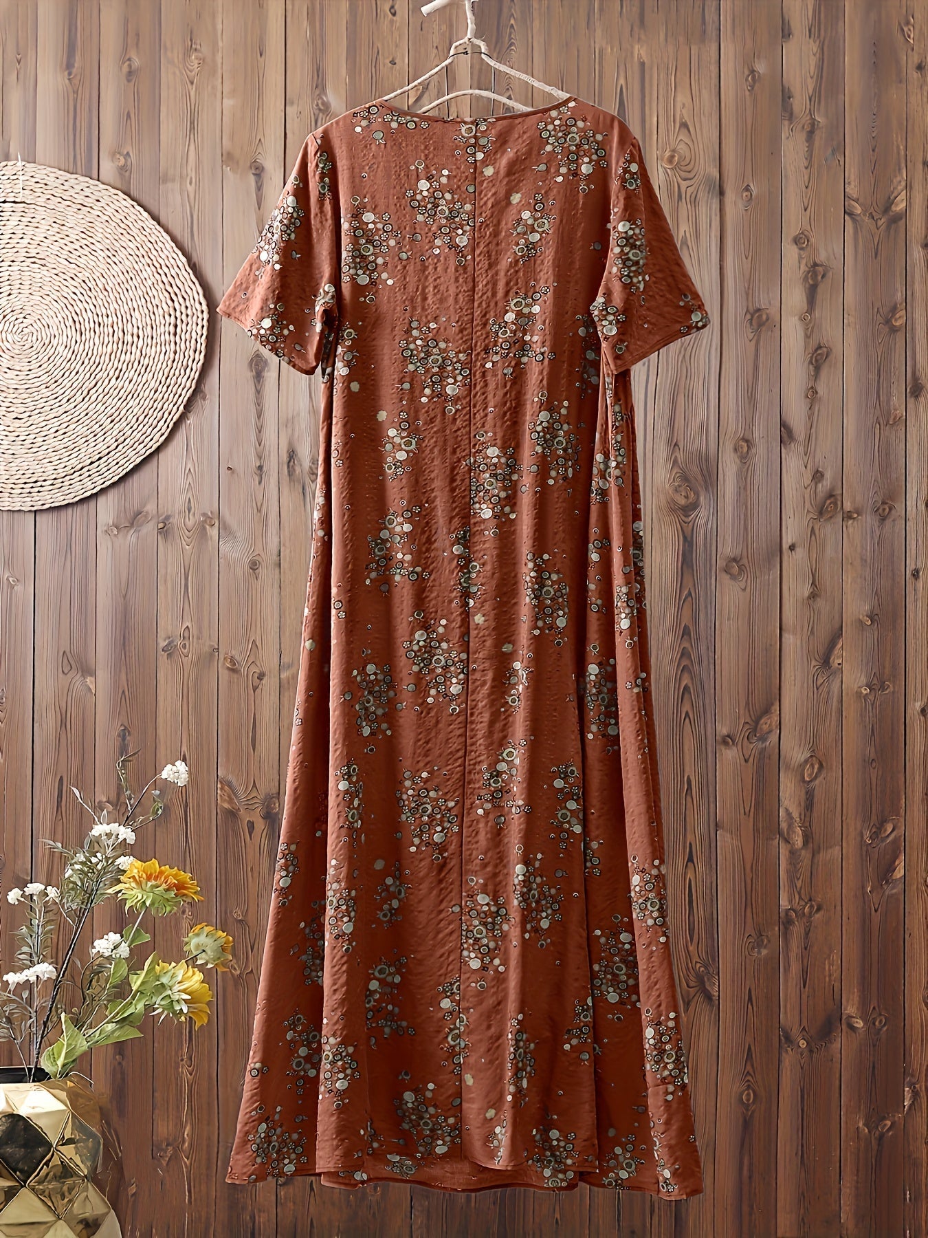 Damen Maxikleid Boho Stil mit Blumenmuster – Freizeitkleid für Alltag und Urlaub