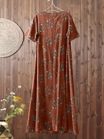 Damen Maxikleid Boho Stil mit Blumenmuster – Freizeitkleid für Alltag und Urlaub