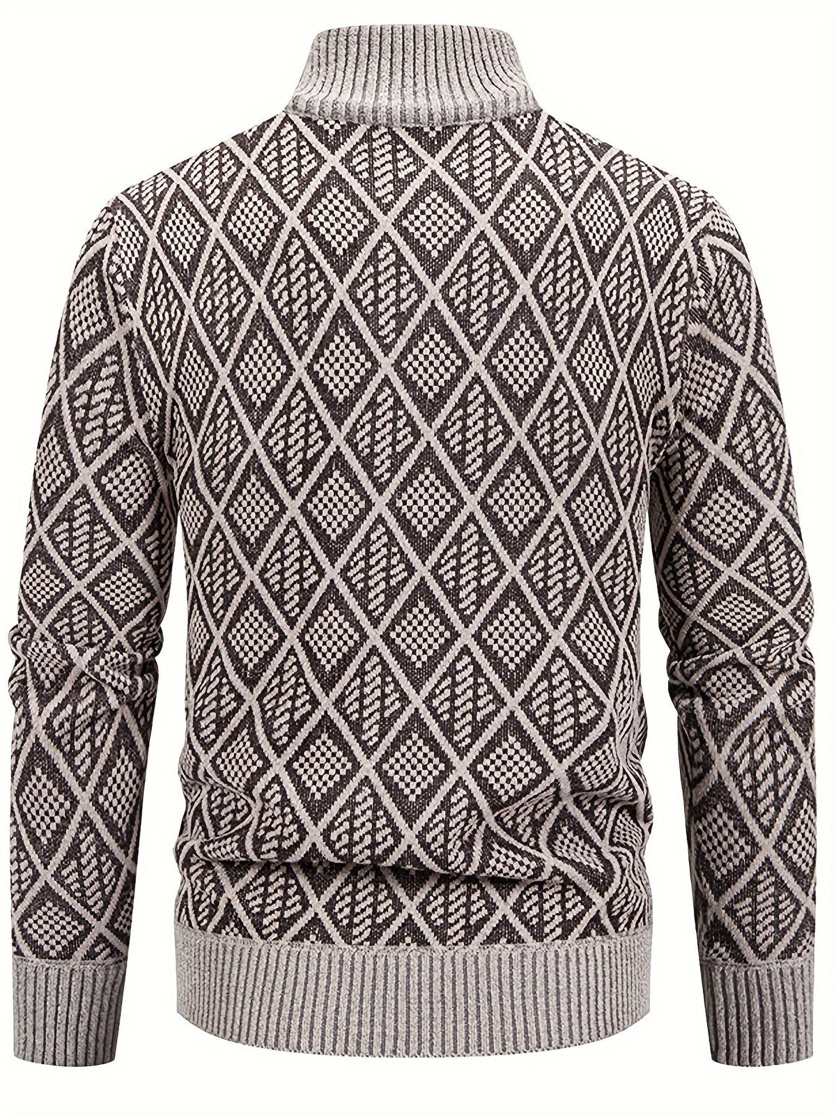 Herren Strickjacke Rautenmuster Stehkragen Reißverschluss Feinstrick Casual
