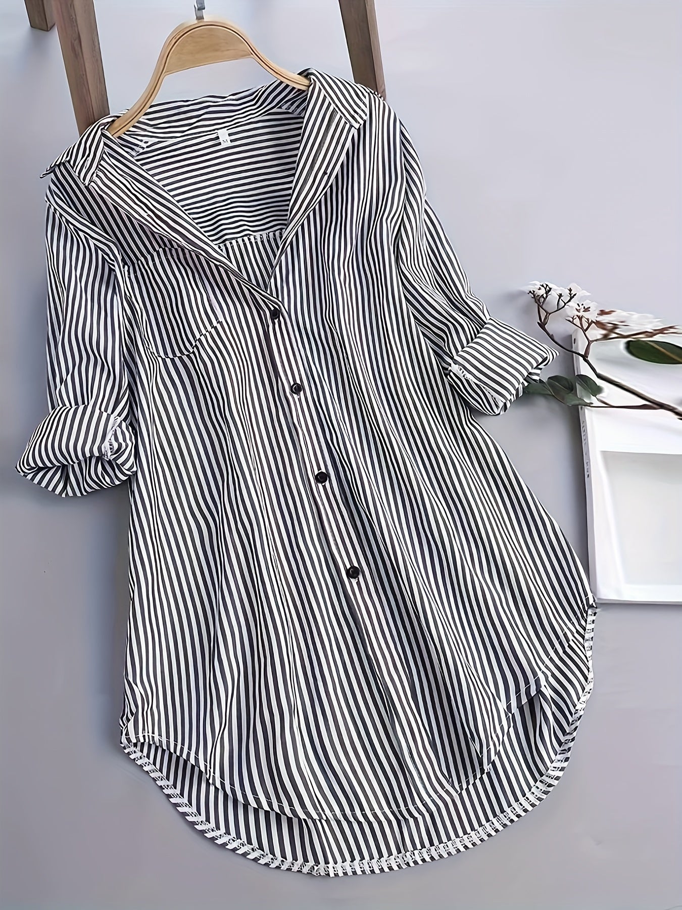 Damen Business Freizeithemd mit Streifenmuster – Elegantes Oversize Blusenshirt für Büro & Alltag