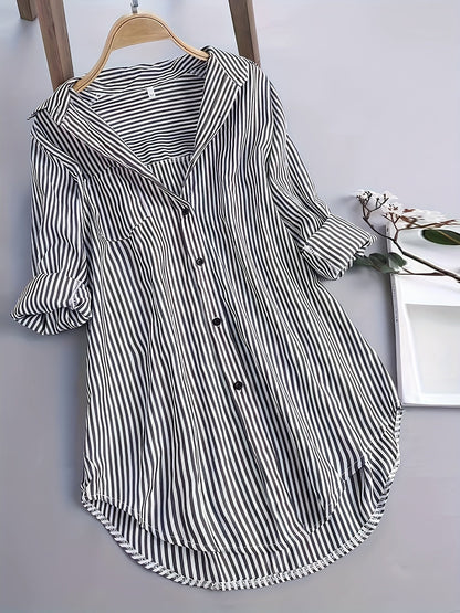 Damen Business Freizeithemd mit Streifenmuster – Elegantes Oversize Blusenshirt für Büro & Alltag