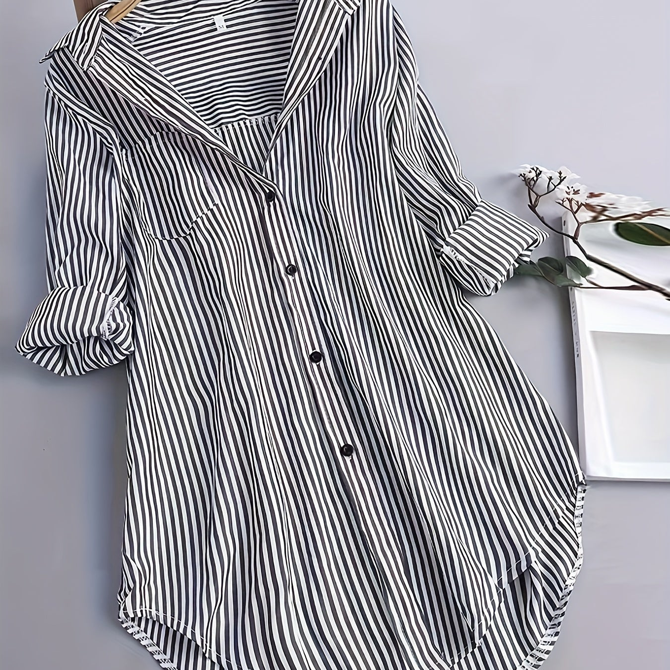 Damen Business Freizeithemd mit Streifenmuster – Elegantes Oversize Blusenshirt für Büro & Alltag