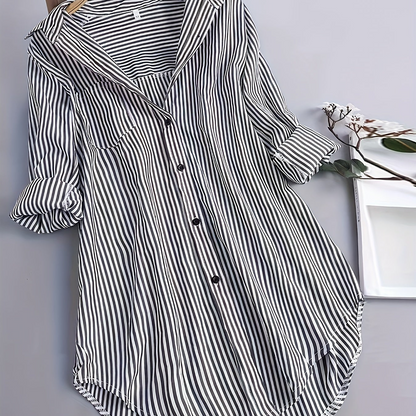 Damen Business Freizeithemd mit Streifenmuster – Elegantes Oversize Blusenshirt für Büro & Alltag