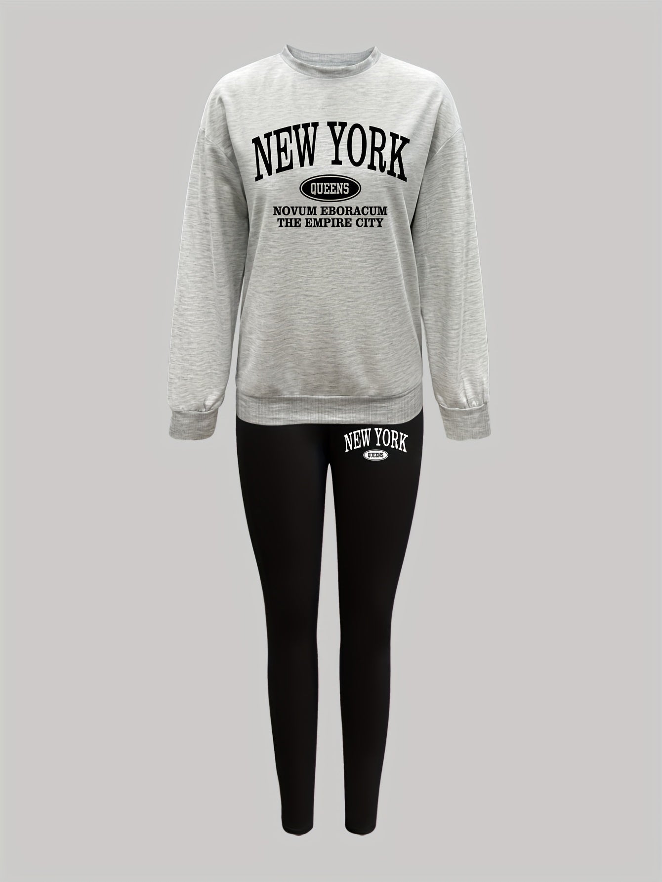 Damen Set: Pullover & Leggings mit 'New York Queens' Print, Rundhalsausschnitt