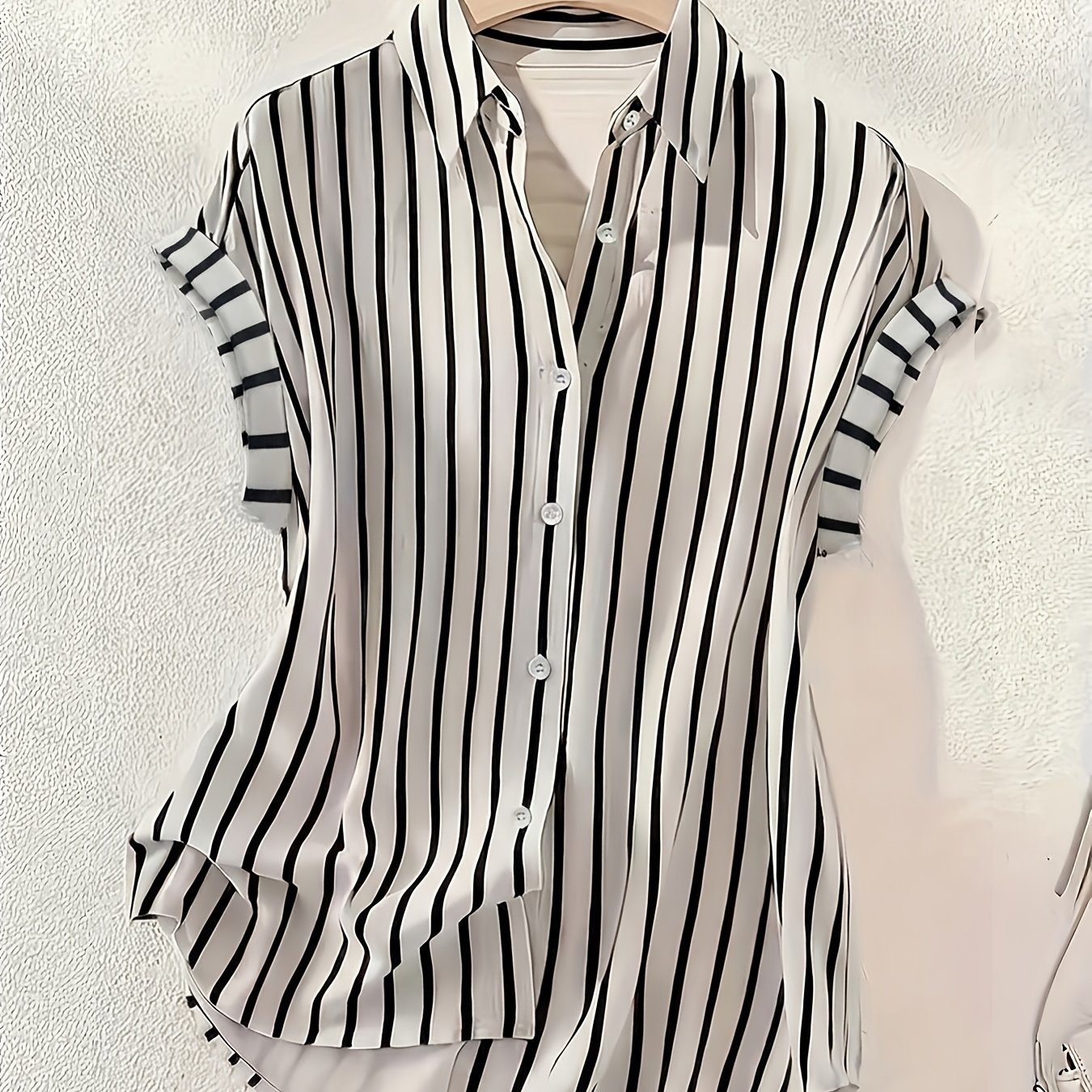 Damen Bluse Streifenmuster Elegant Büro Freizeit Kurzarm Hemdbluse