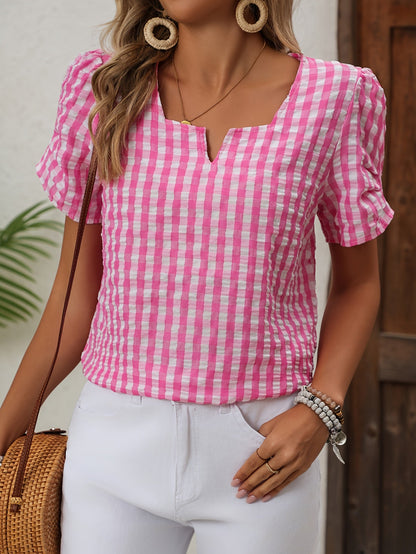 Damen Bluse im eleganten Vichy-Karo Stil mit Kurzarm – Perfekt für Freizeit und Alltag
