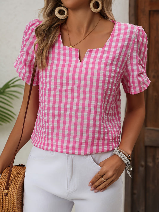 Damen Bluse im eleganten Vichy-Karo Stil mit Kurzarm – Perfekt für Freizeit und Alltag