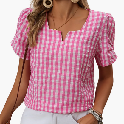 Damen Bluse im eleganten Vichy-Karo Stil mit Kurzarm – Perfekt für Freizeit und Alltag