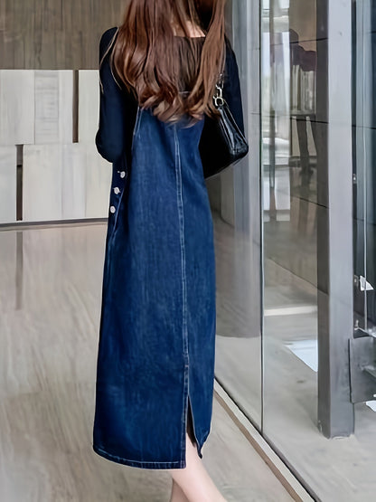 Damen Lässiges Jeans-Latzkleid Midi – Bequemer Freizeit-Overall für Alltag und Büro