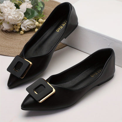 Damen Elegante Spitzenschuhe mit Statement-Schnalle – Klassische Ballerinas für Büro und Alltag