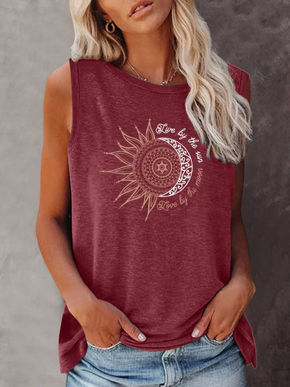 Damen Tanktop mit Mandala-Sonne-Mond-Print – Boho Style Shirt für Freizeit & Sommer