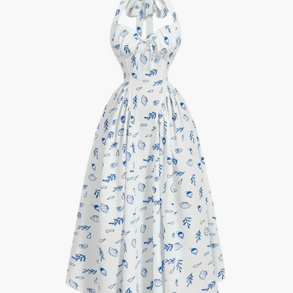Damen Vintage Cocktailkleid mit Halterneck und Faltenrock – Eleganter Retro-Stil für besondere Anlässe