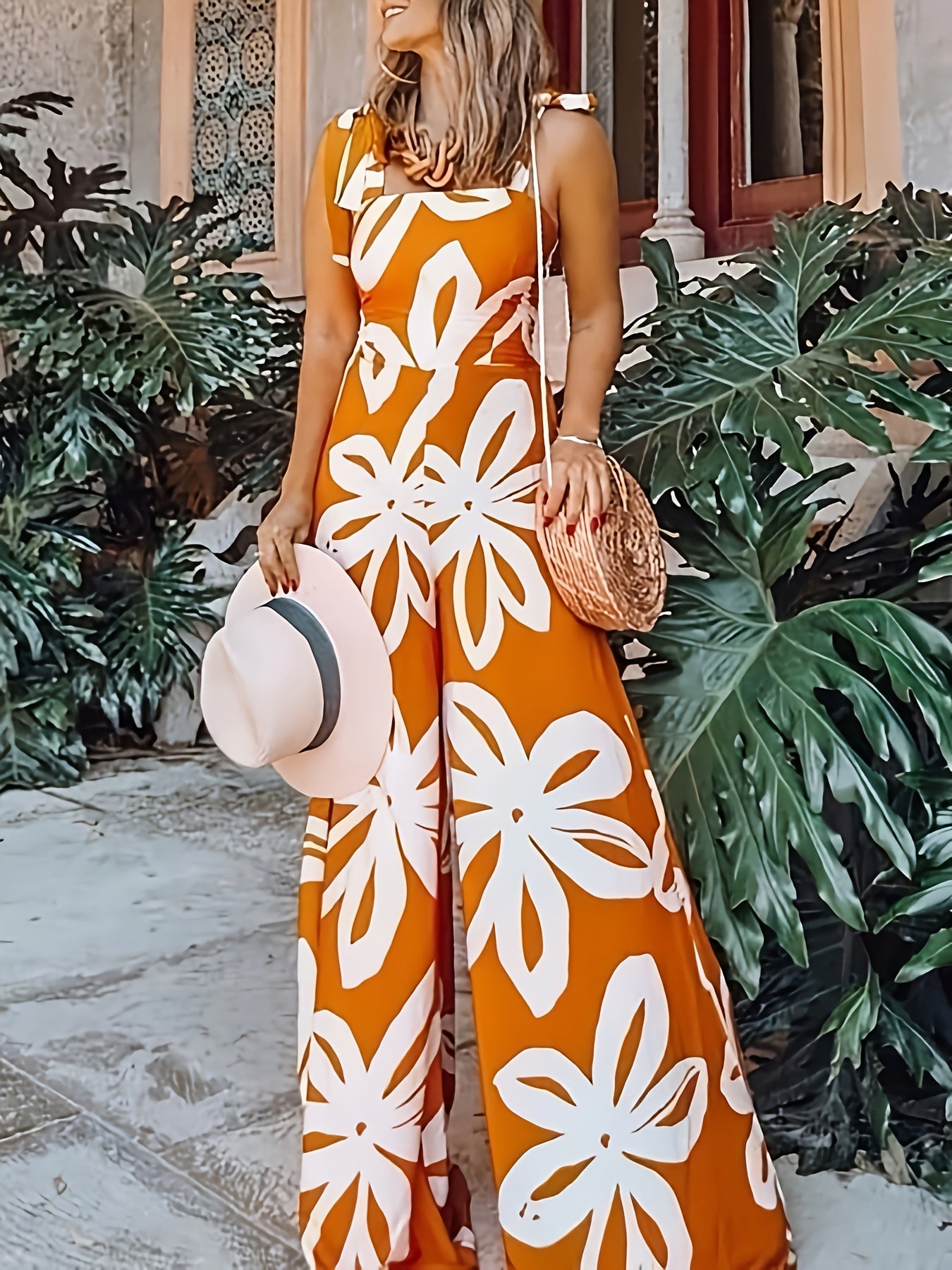 Damen Sommer Maxikleid Elegant mit Blumenmuster und Schleifen-Trägern – Perfekt für Urlaub, Gartenparty & Alltag