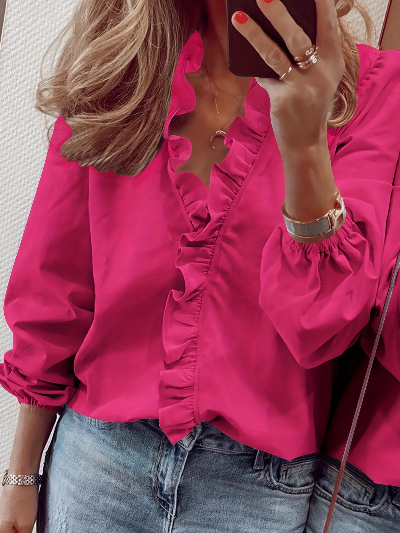 Damen Rüschenbluse Elegant Freizeitstil – Modische Langarmbluse für Alltag & Büro