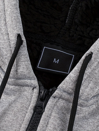 Grauer Herren Kapuzenpullover mit Reißverschluss und Plüschfutter – Warme Kapuzenjacke