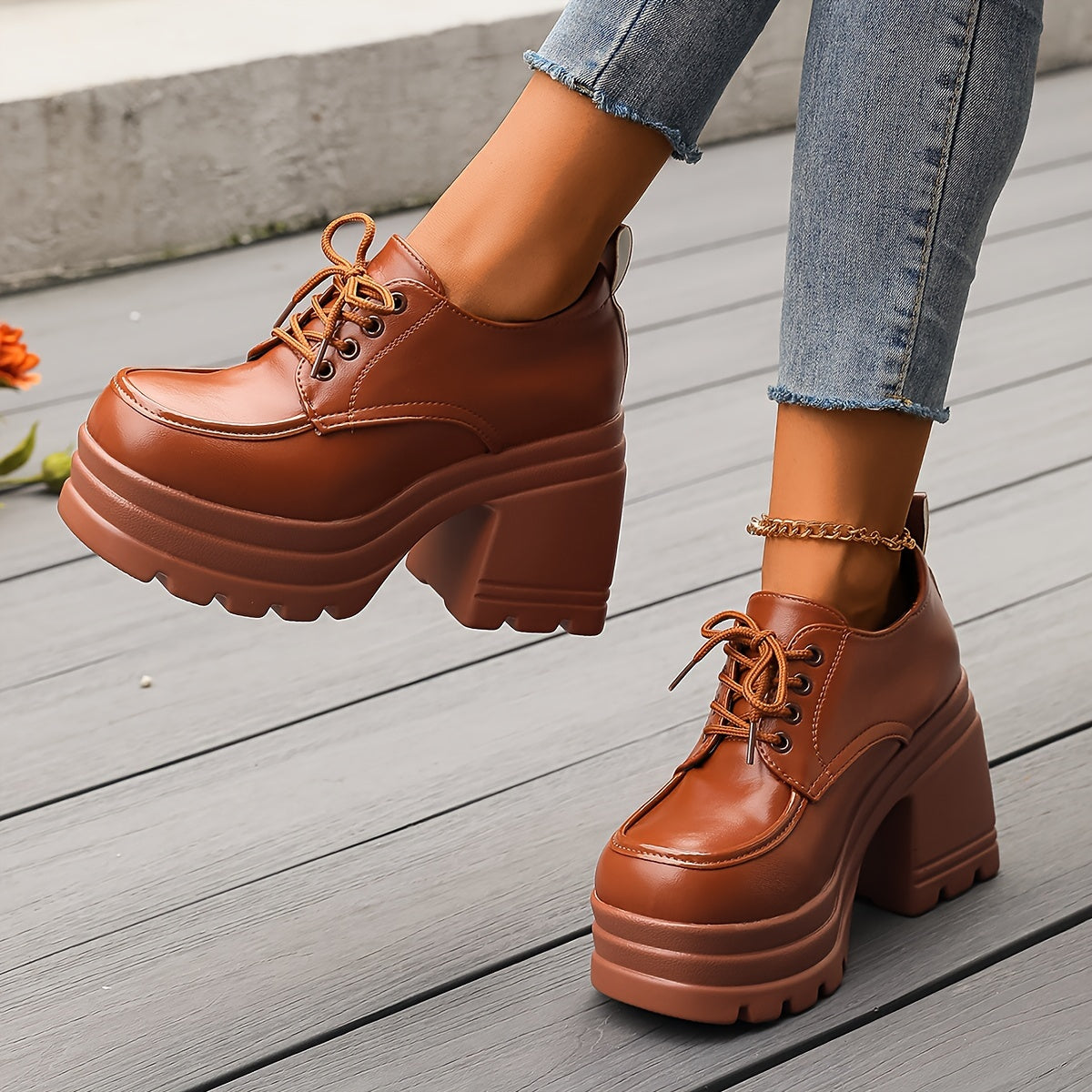 Damen Plateauschuhe Retro Oxford Stil – Modische Chunky Schnürschuhe für Alltag und Ausgehen