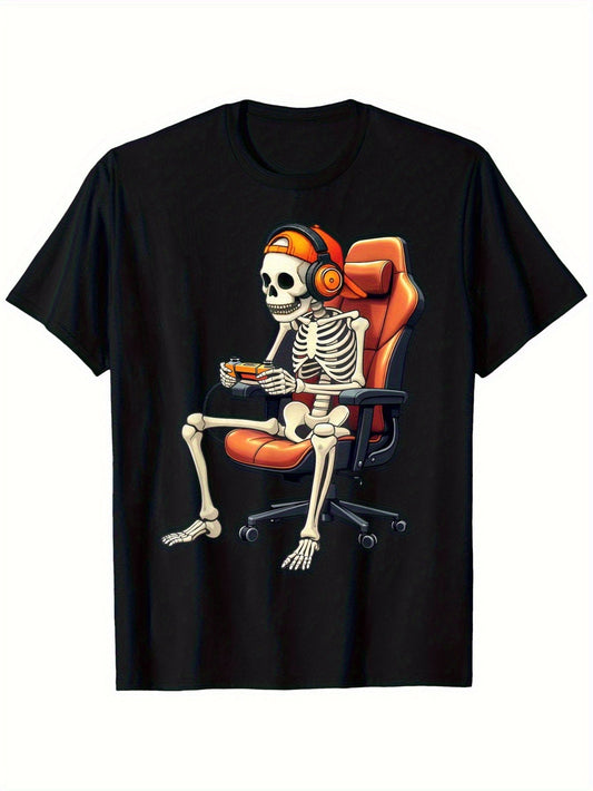 Herren Gamer T-Shirt mit Skelett-Motiv – Lustiges Gaming Shirt für Zocker