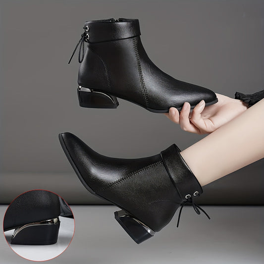 Damen Stiefelette Schwarz mit Reißverschluss & Metallic-Detail