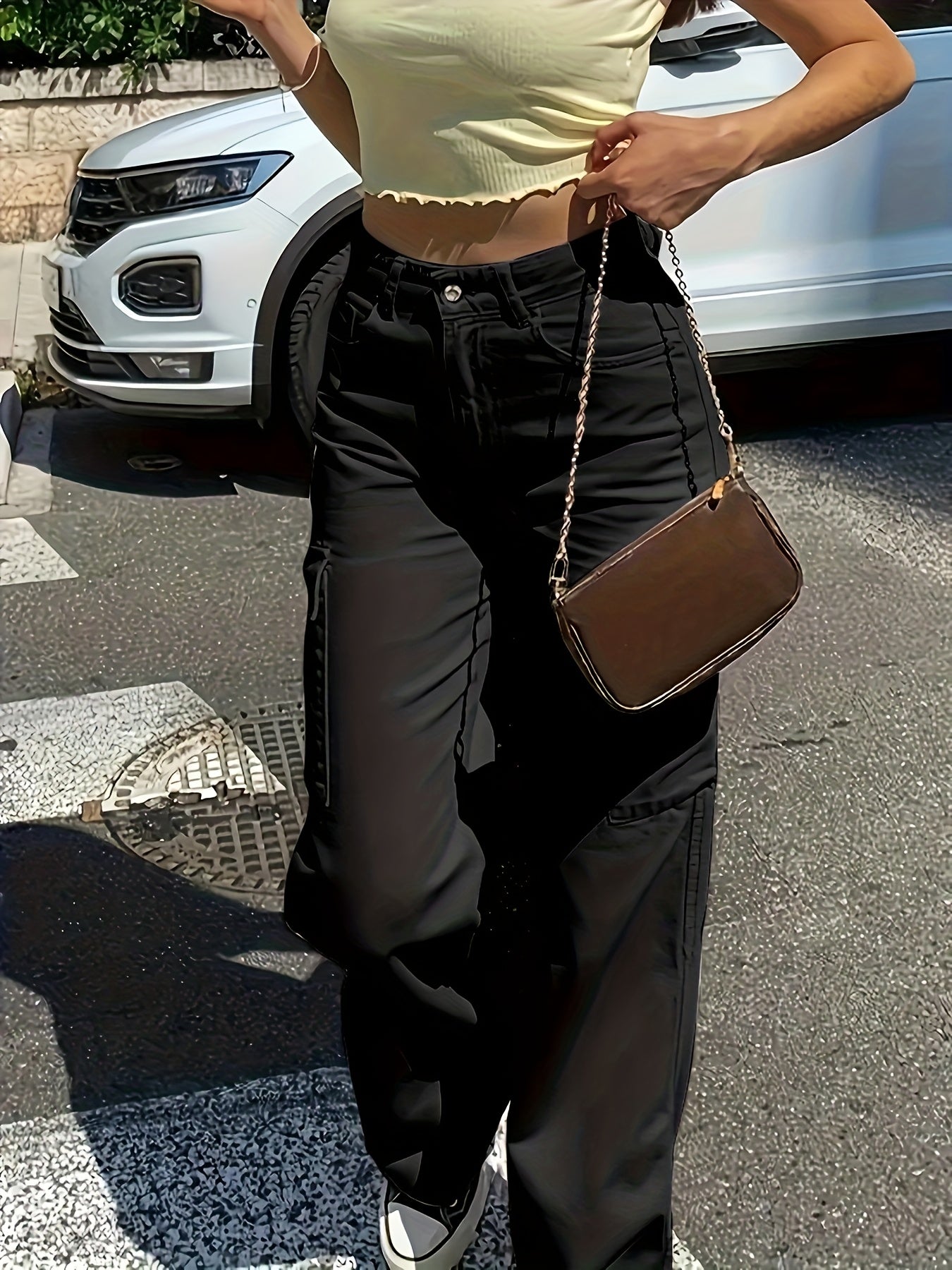Damen Cargo Hose mit weitem Bein und Taschen – Modischer Freizeitstil für Alltag und Urlaub