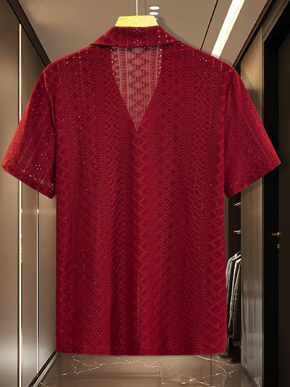 Herren Kurzarm-Hemd mit geometrischem Lochmuster und modernem Schnitt – Ideal für Urlaub, Freizeit & Sommer-Outfits