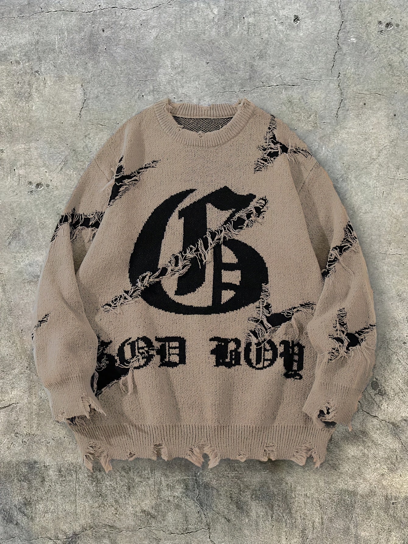Unisex Pullover mit Riss-Details und Rundhalsausschnitt in Distressed-Optik