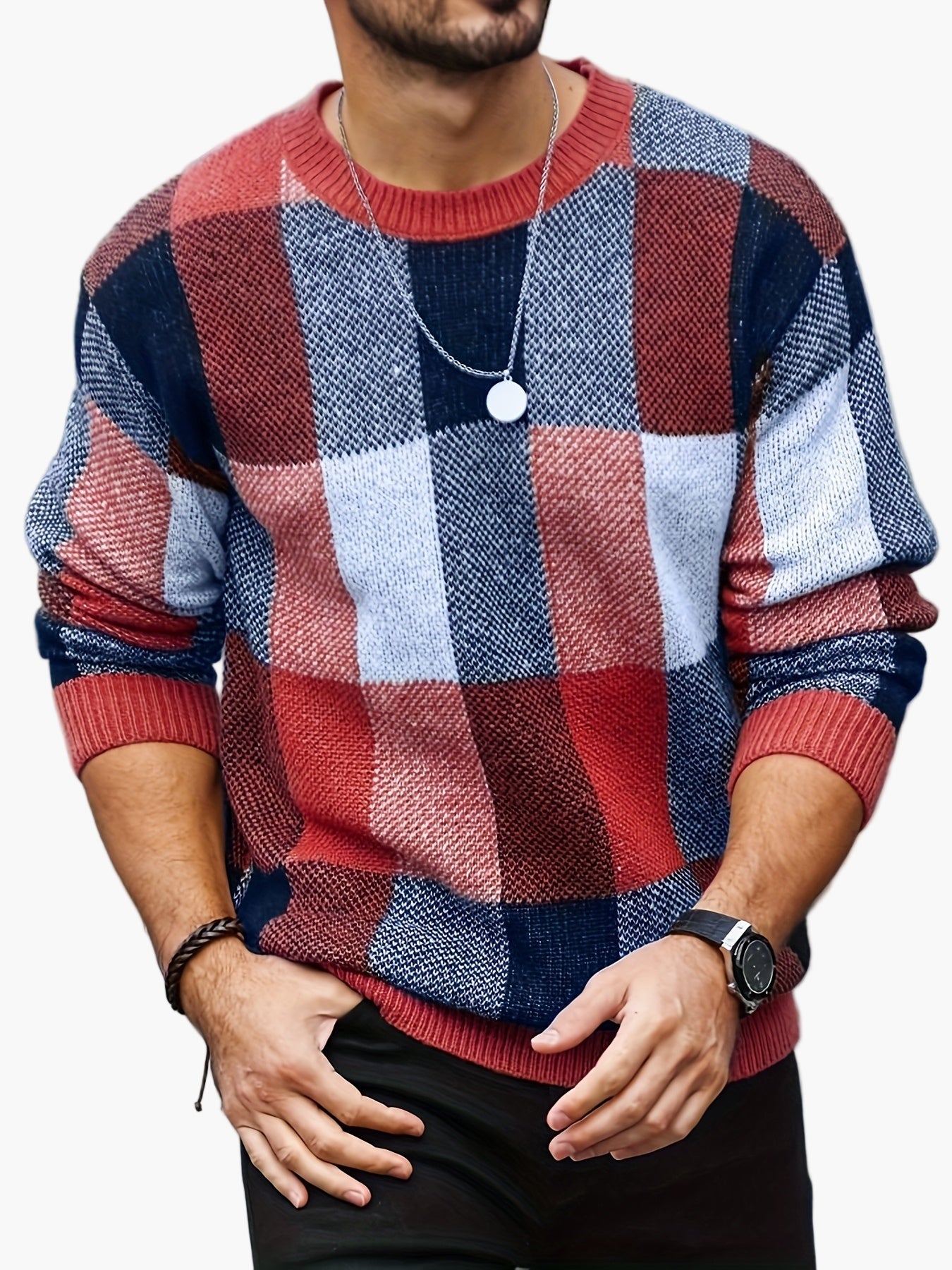 Herren Pullover mit Karomuster – Lässiger Strickpullover für Herbst und Winter