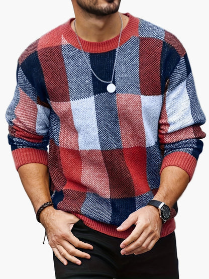 Herren Pullover mit Karomuster – Lässiger Strickpullover für Herbst und Winter