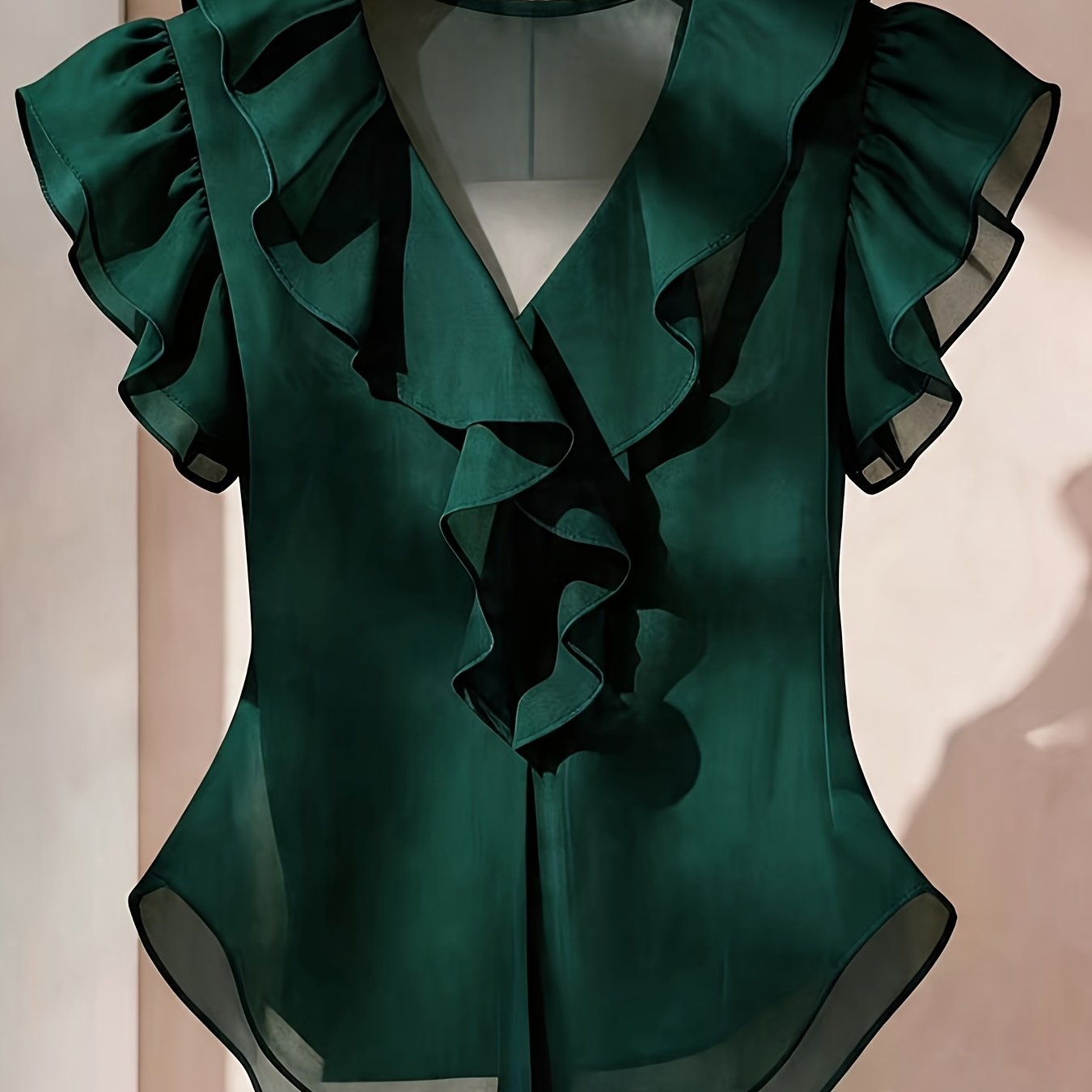 Damen Rüschenbluse mit V-Ausschnitt und Volantärmeln – Elegante Chiffonbluse für Büro und besondere Anlässe