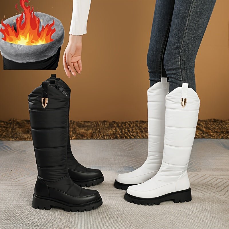 Damen Winterstiefel kniehoch, gesteppt mit Profilsohle – Schwarz