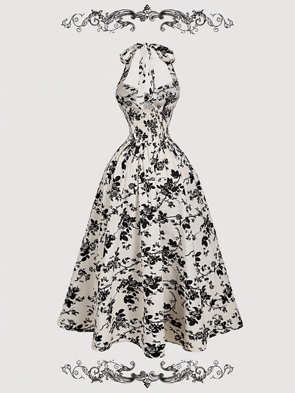 Damen Vintage Cocktailkleid mit Halterneck und Faltenrock – Eleganter Retro-Stil für besondere Anlässe