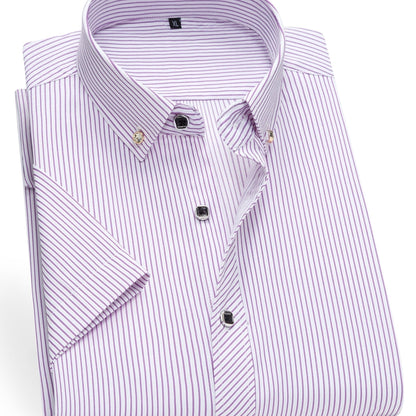 Herren Kurzarm Business-Hemd mit feinem Streifenmuster und modernem Kragen – Eleganter Look für Büro und Freizeit