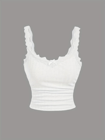 Damen Coquette Camisole Top mit Spitze und Schleife – Feminines Vintage-Look Oberteil