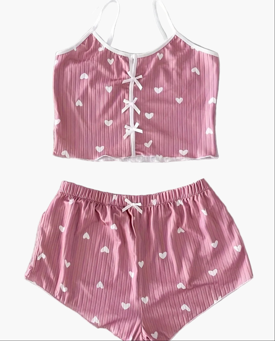 Damen Pyjama Set mit Herzchenmuster – Süßes und Bequemes Schlafanzug-Set für Frauen, Perfekt für den Sommer