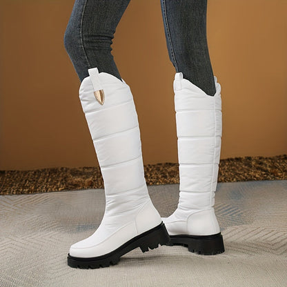 Damen Winterstiefel kniehoch, gesteppt mit Profilsohle – Schwarz