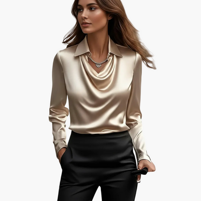 Damen Bluse mit elegantem Wasserfallkragen – Business & Freizeit, zeitloser Stil