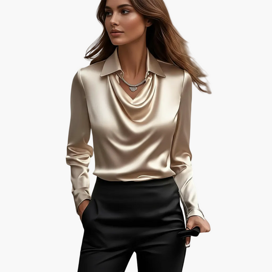 Damen Bluse mit elegantem Wasserfallkragen – Business & Freizeit, zeitloser Stil