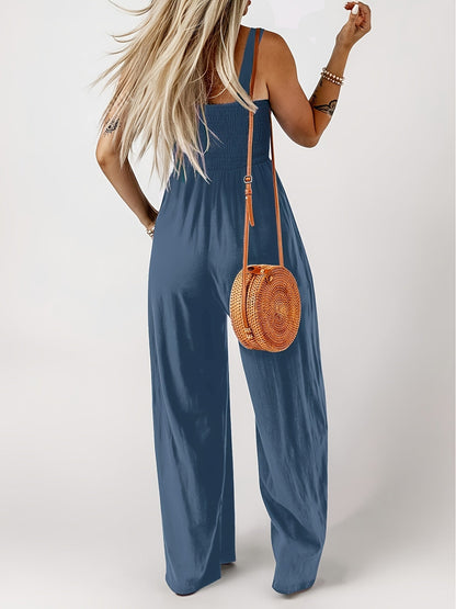 Damen Jumpsuit Elegant mit weitem Bein und Smok-Top – Perfekt für Sommer und Freizeit