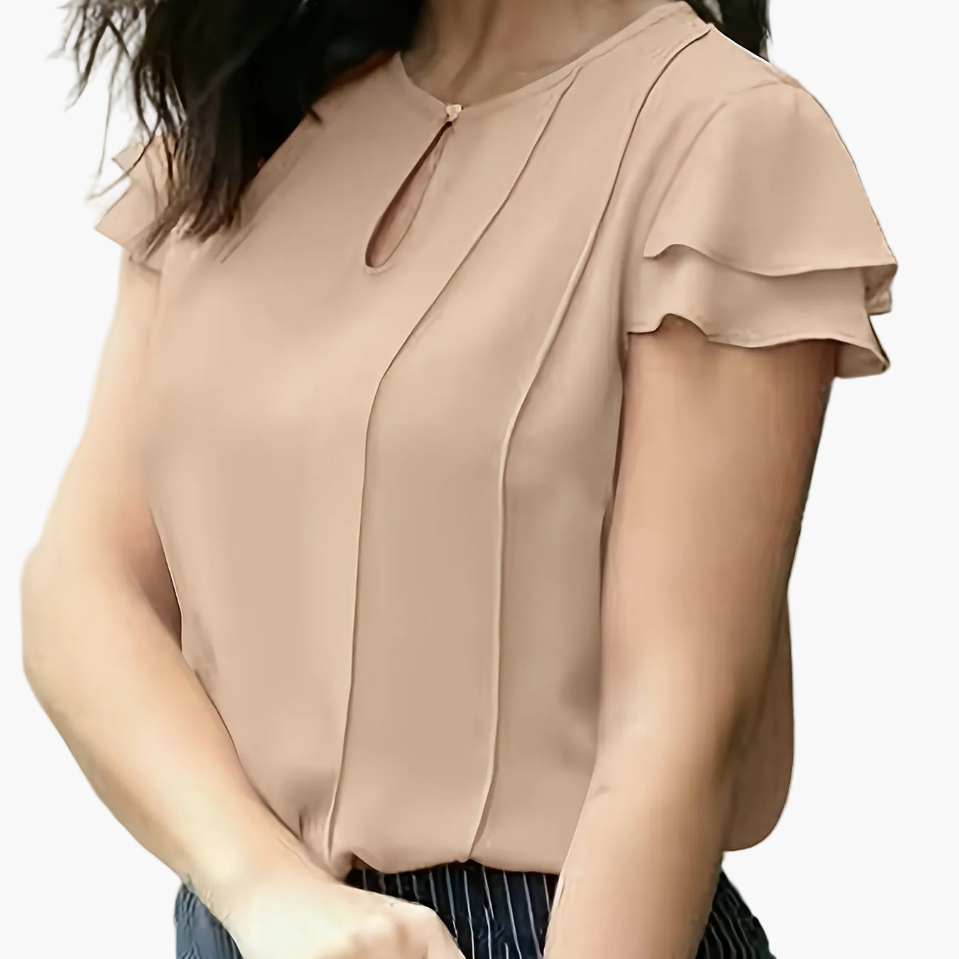 Damen Elegante Bluse mit Volantärmeln und Keyhole-Ausschnitt – Stilvolle Sommermode für Büro und Freizeit