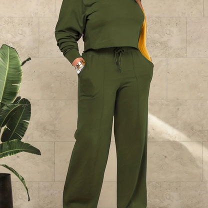 Damen Zweiteiler Lounge Set – Modisches Freizeit Outfit mit Cropped Pullover und Weiten Hosen
