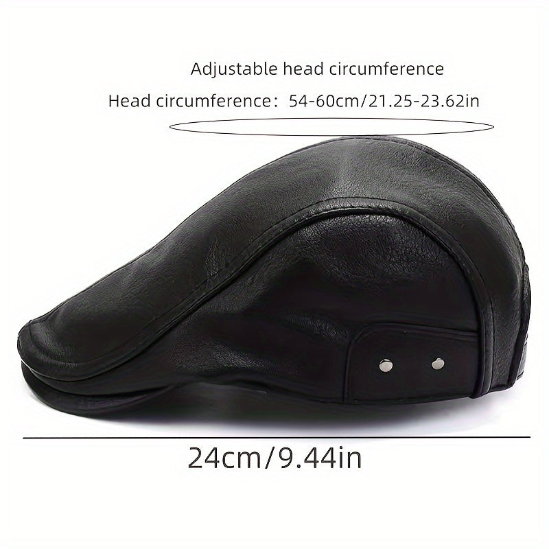 Schiebermütze Flat Cap aus lederähnlichem Material in Schwarz oder Braun