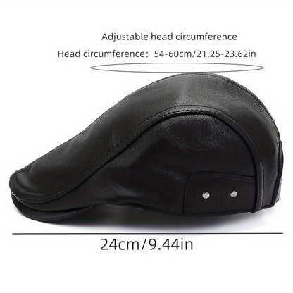 Schiebermütze Flat Cap aus lederähnlichem Material in Schwarz oder Braun